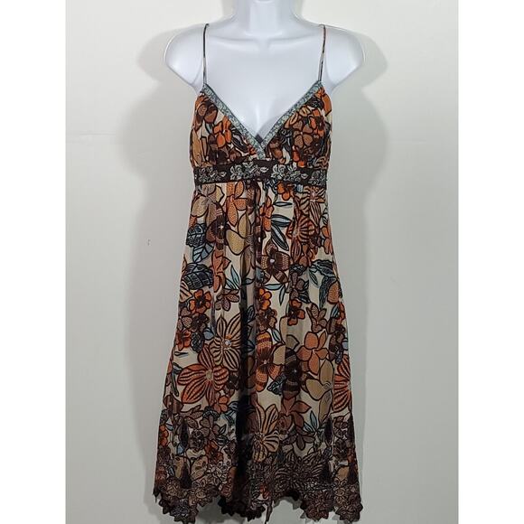 Nicolle Miller Studio Spaghetti Straps Beading LCocktail Dress Floral - Picture 1 of 11